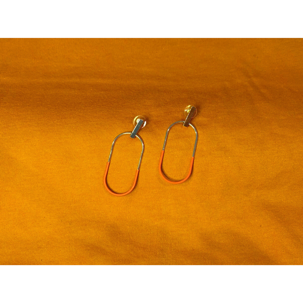 Orange dipped gold oval dangle earrings