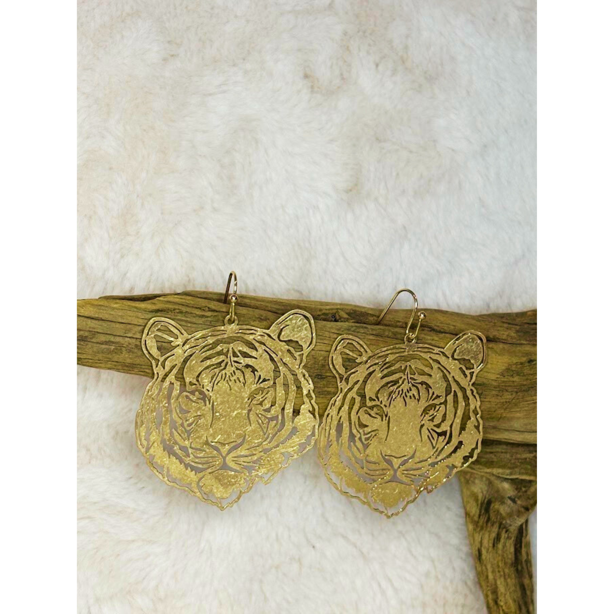 Gold Tiger cutout earrings