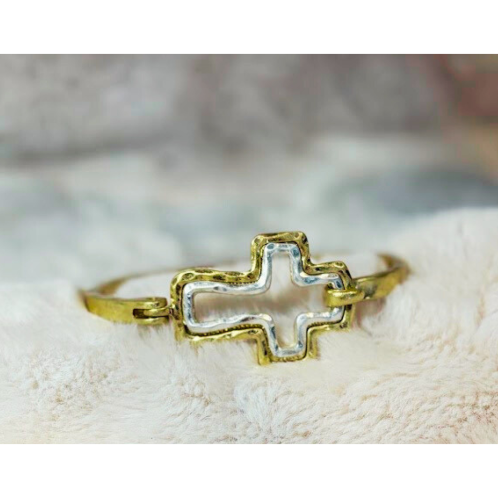 Hammered Gold/Silver Cross bracelet