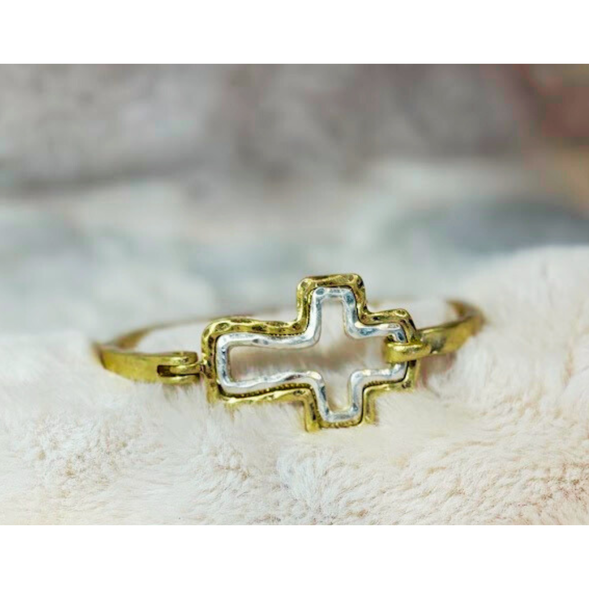 Hammered Gold/Silver Cross bracelet
