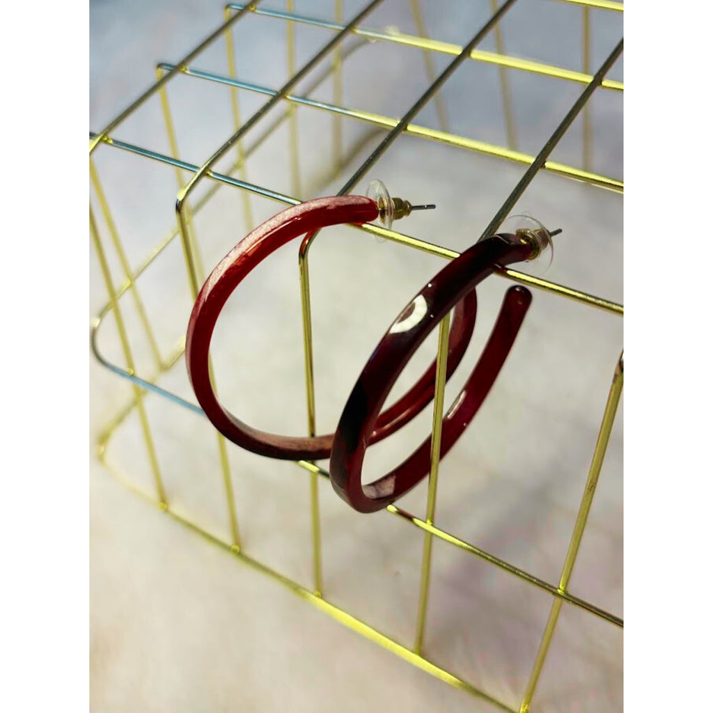 Maroon large hoop earrings