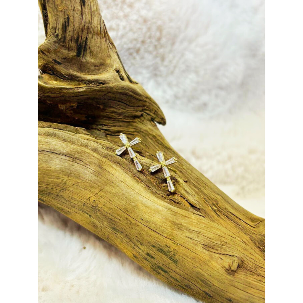 Very small crystal cross earrings