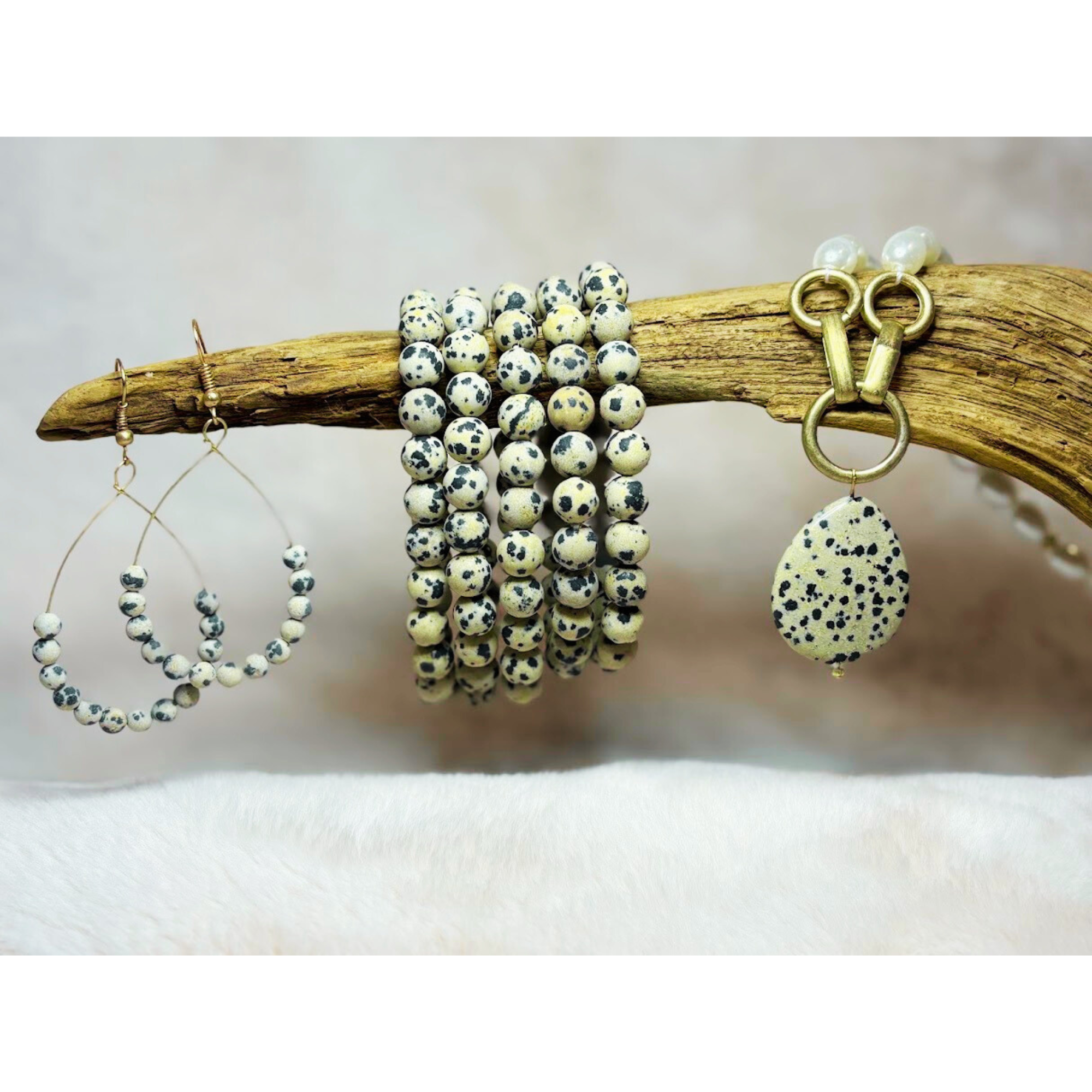 Dalmatian print stretch bracelet set