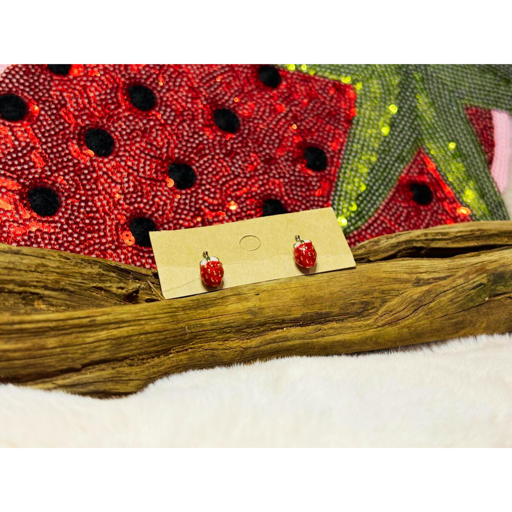 Very small strawberry stud earrings