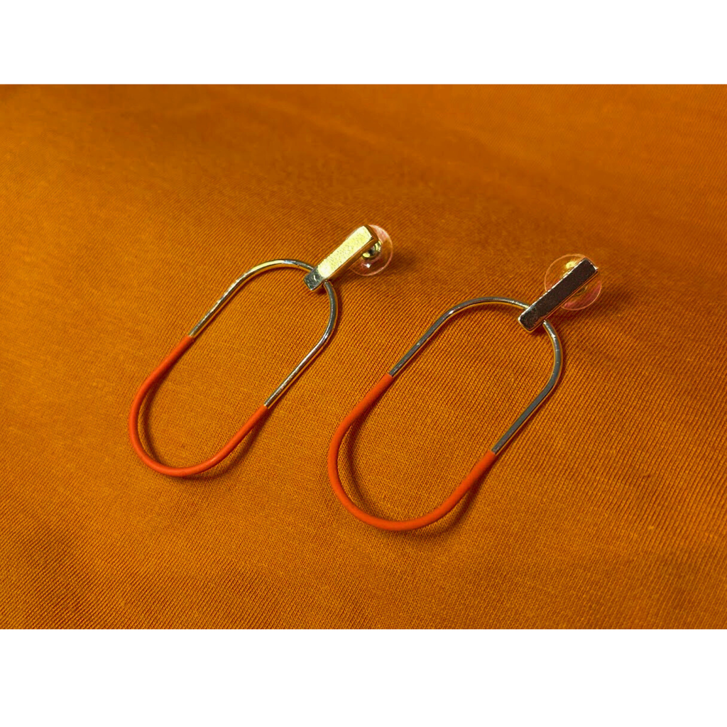 Orange dipped gold oval dangle earrings