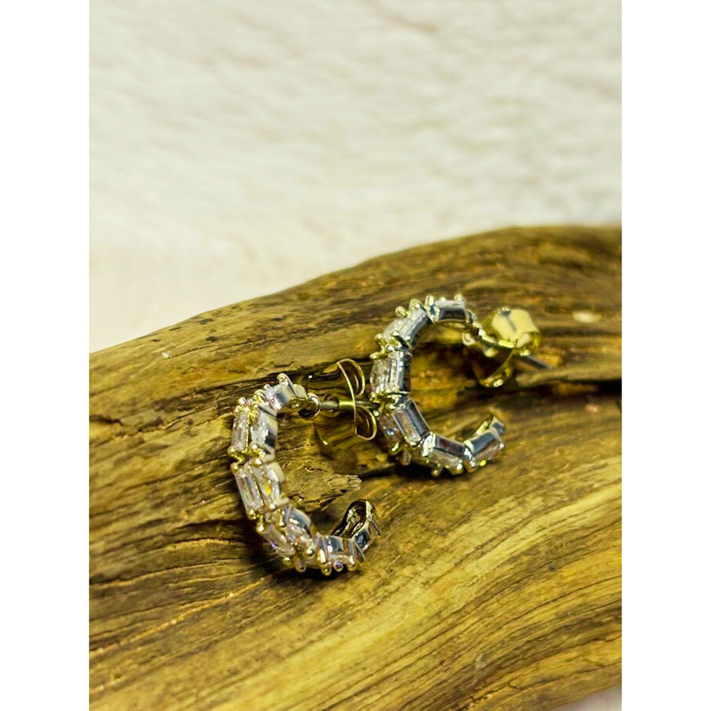 Very small crystal double hoop earrings