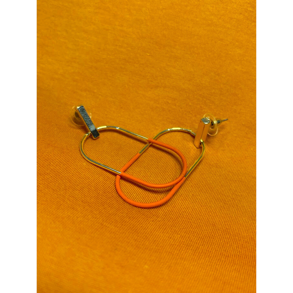 Orange dipped gold oval dangle earrings