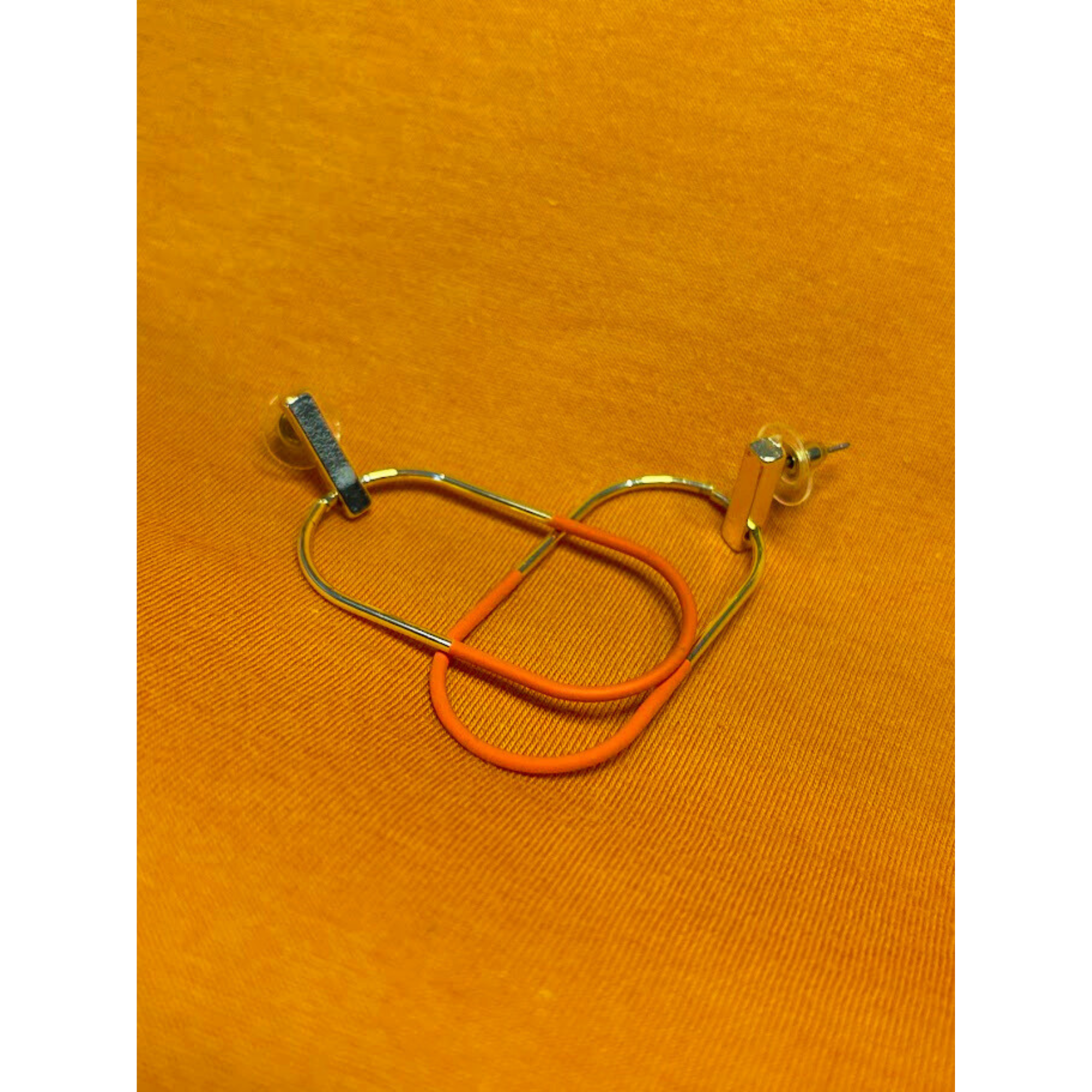 Orange dipped gold oval dangle earrings