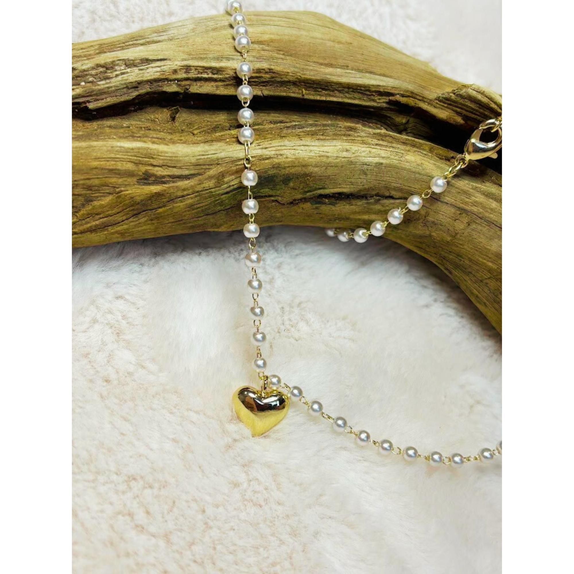 16 inch small pearl necklace with small heart pendant