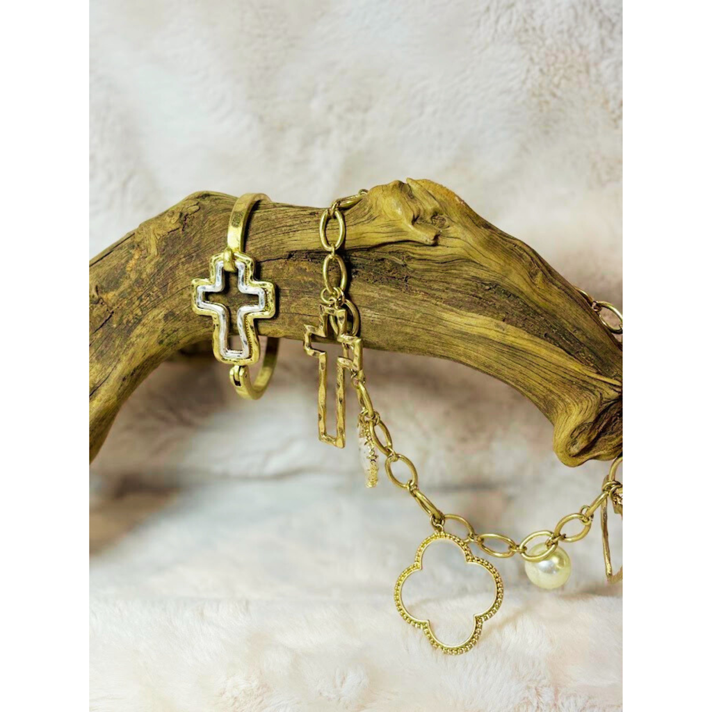 Hammered Gold/Silver Cross bracelet