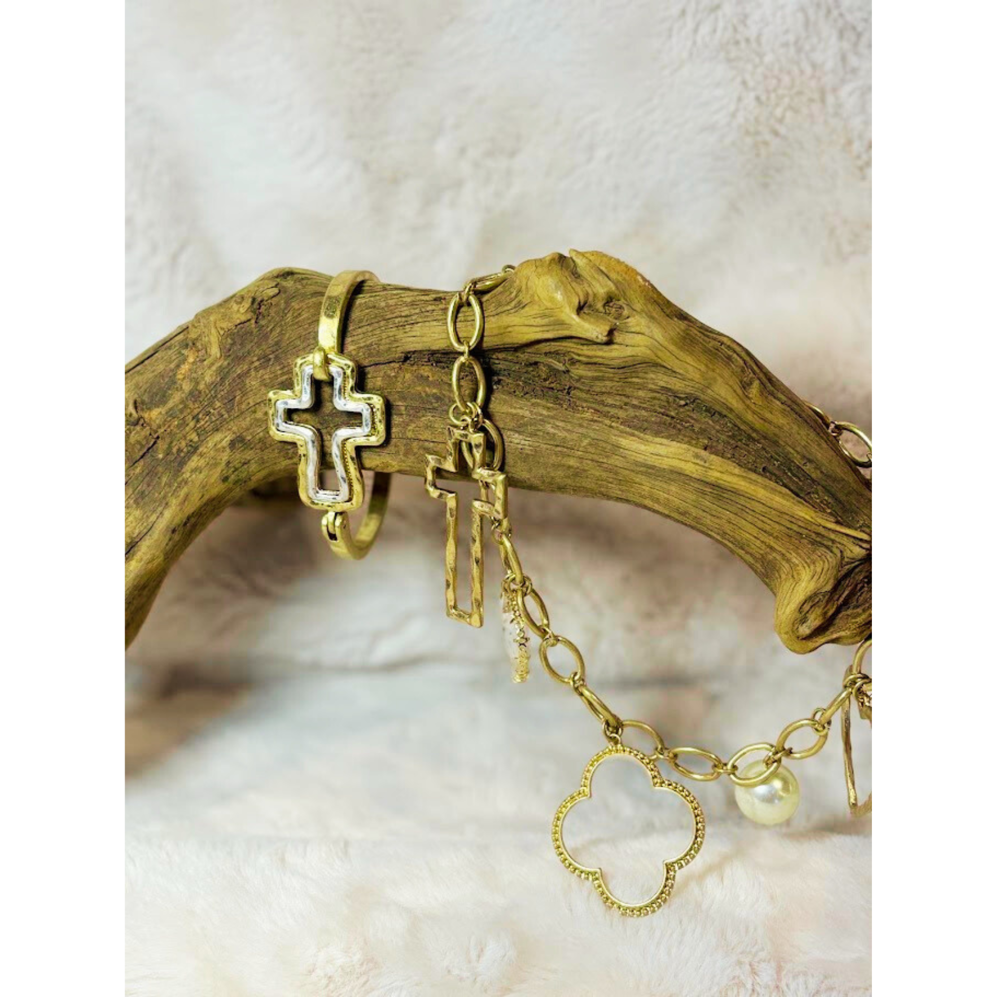Hammered Gold/Silver Cross bracelet