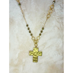28 inch beaded necklace with hammered cross pendant