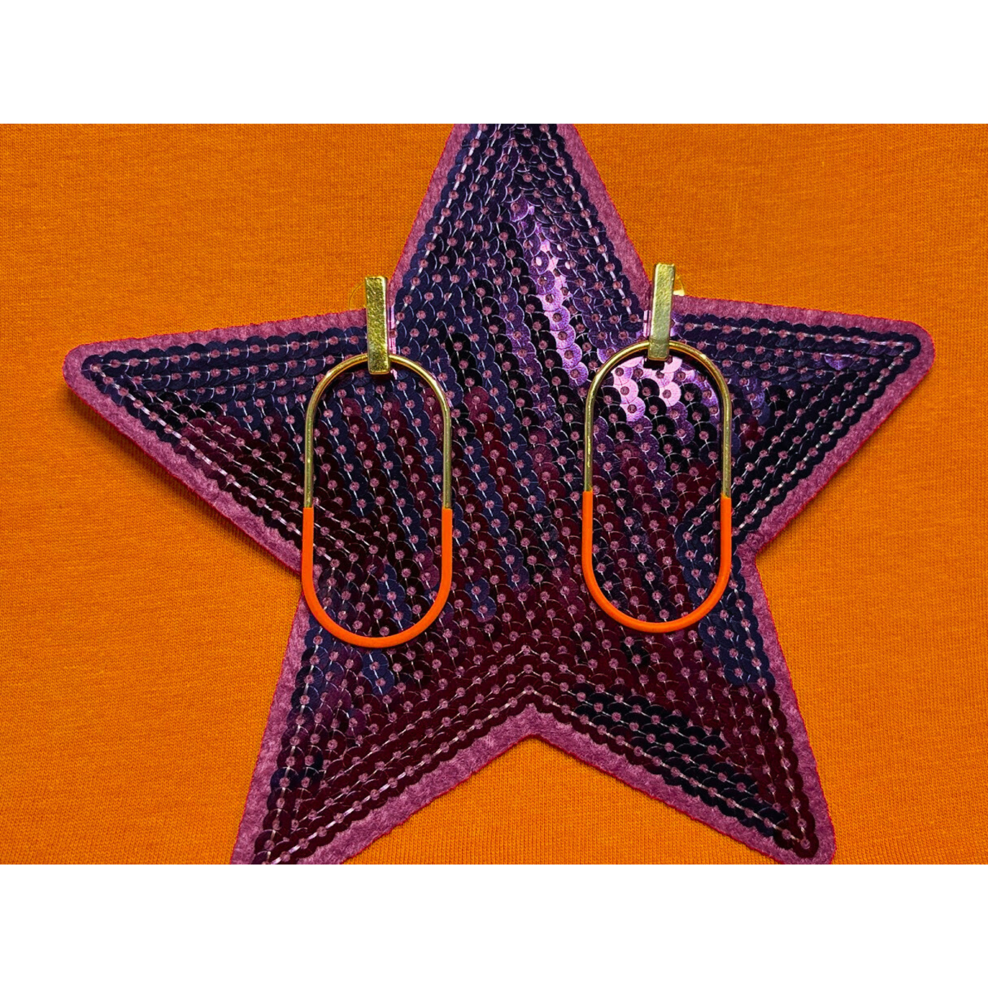 Orange dipped gold oval dangle earrings