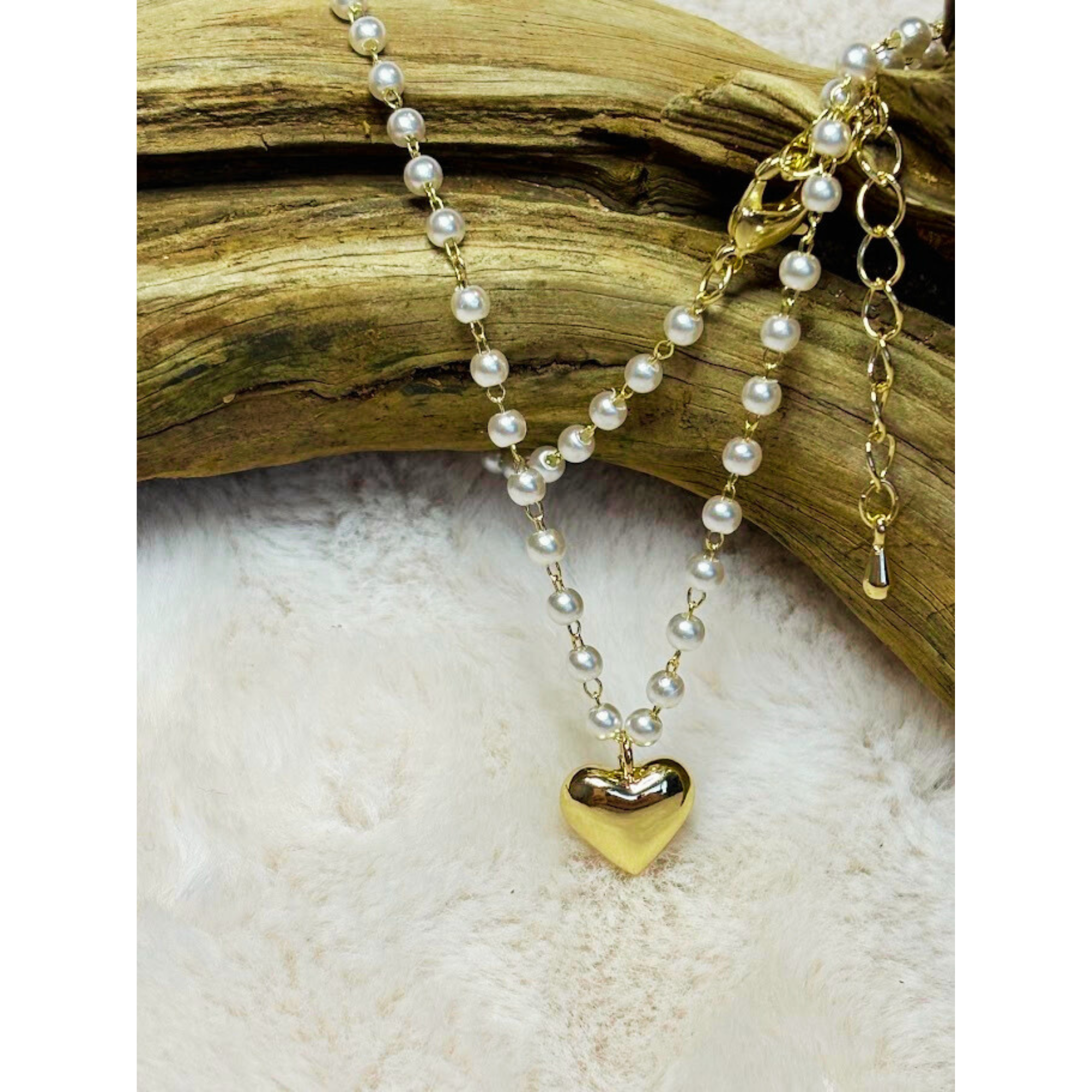 16 inch small pearl necklace with small heart pendant