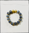 Hand-painted Ceramic Chinoiserie Stretch Bracelet Brass Bead