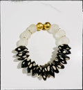 Recycled Glass & Black Polka Dot Bone Bead Stretch Bracelet
