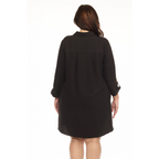 Black Button Down Dress with Gold Metal Hardware.