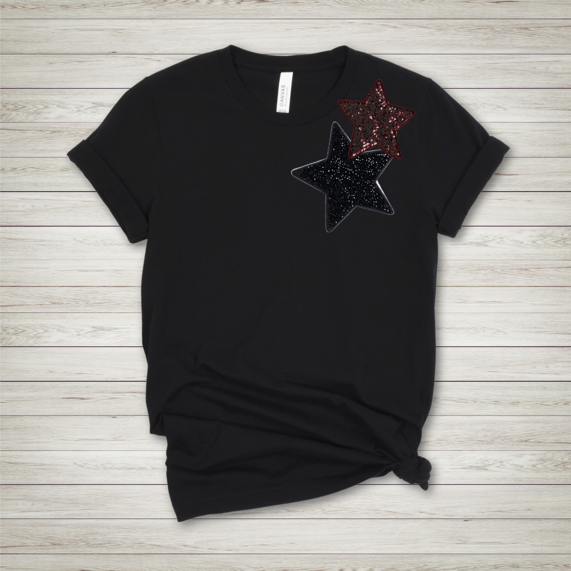 Black and Garnet Stars -  Sequin Patch