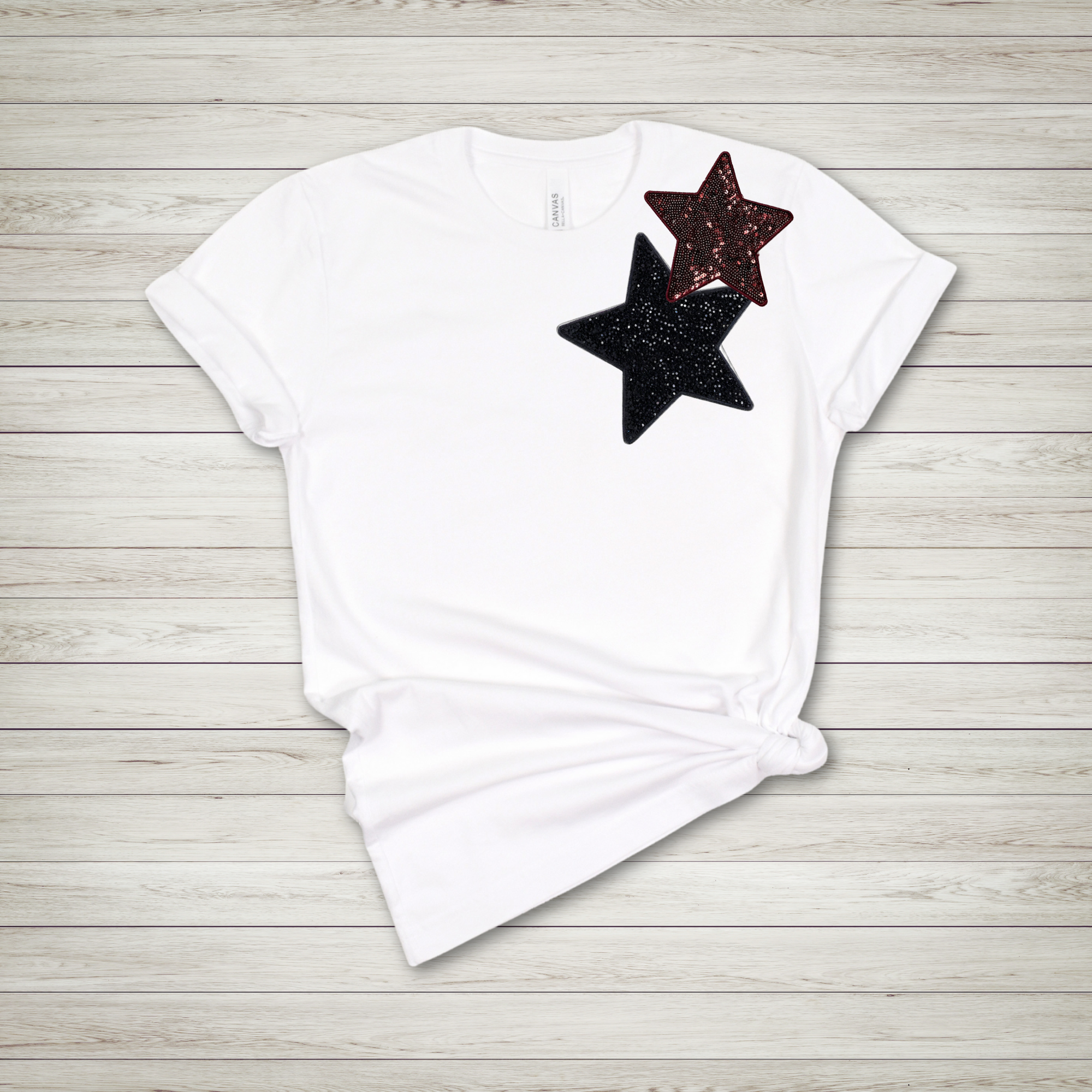 Black and Garnet Stars -  Sequin Patch