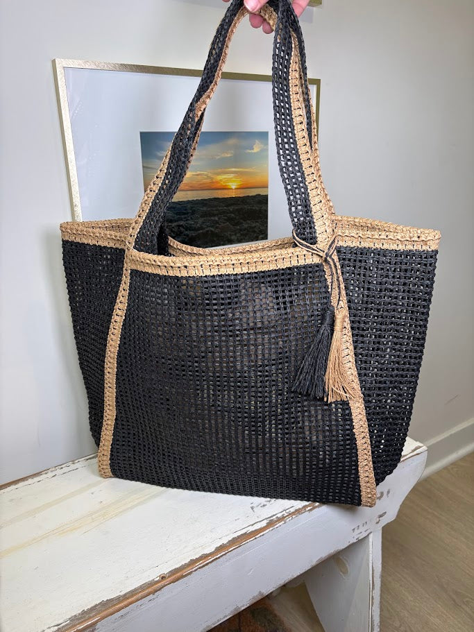 Black Rattan Beach Tote