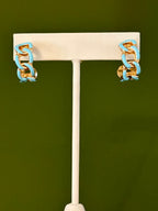 Enamel Chain Hoop Blue Earrings