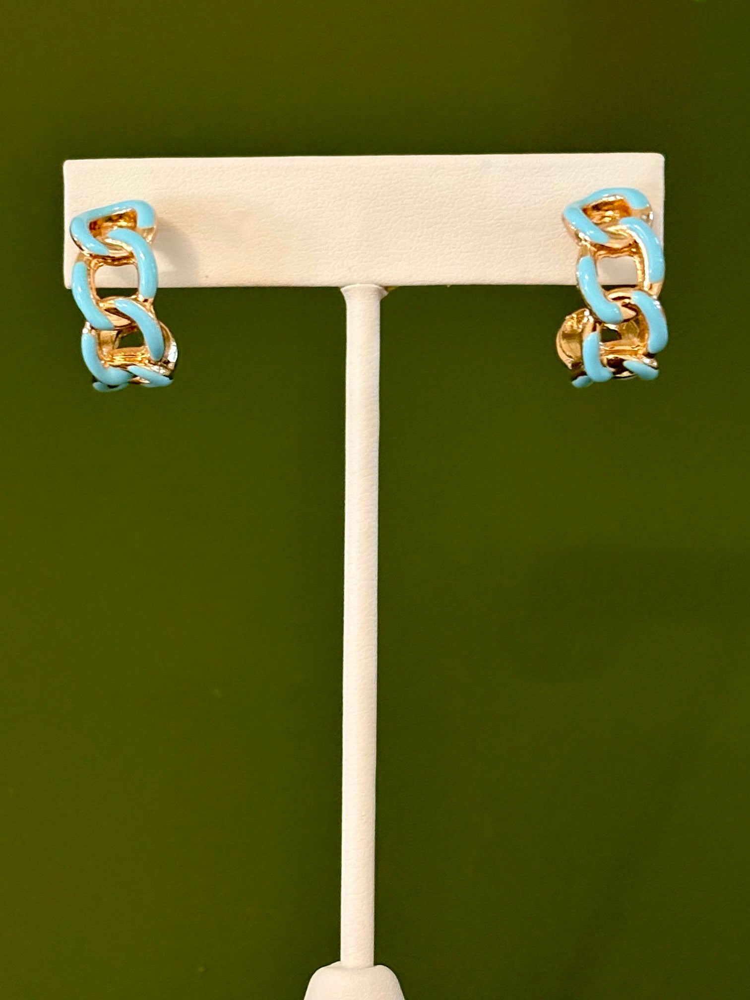 Enamel Chain Hoop Blue Earrings