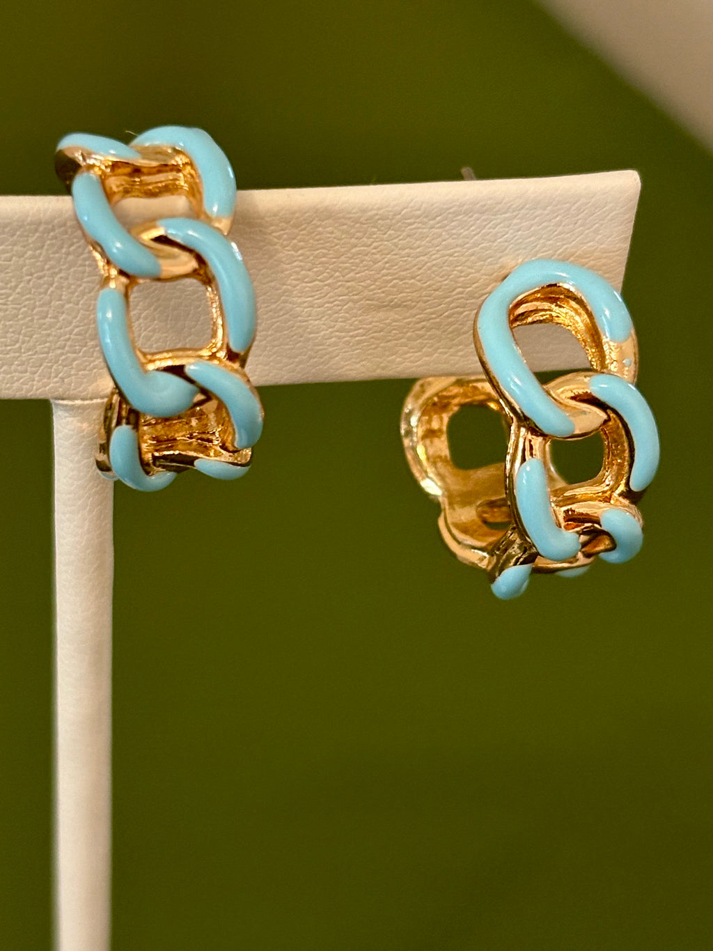 Enamel Chain Hoop Blue Earrings