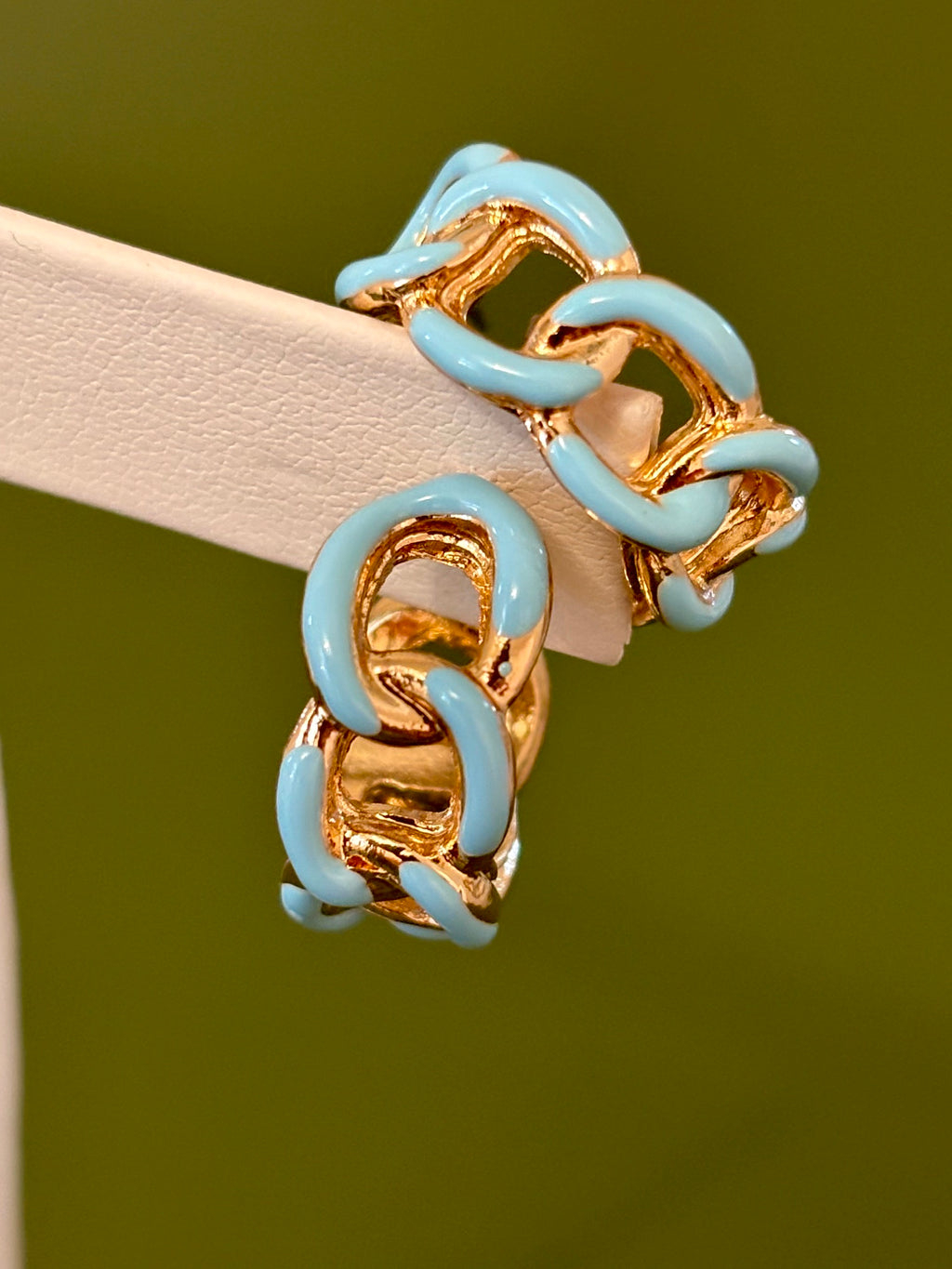 Enamel Chain Hoop Blue Earrings