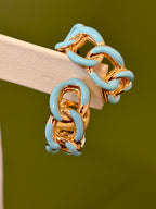 Enamel Chain Hoop Blue Earrings