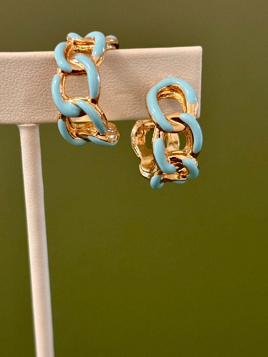 Enamel Chain Hoop Blue Earrings