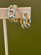 Enamel Chain Hoop Blue Earrings