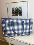 Navy Blue and White Gingham Tote Bag