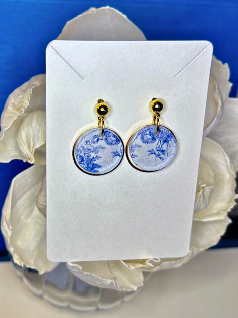 Blue Chinoiserie Small Dangle Earrings
