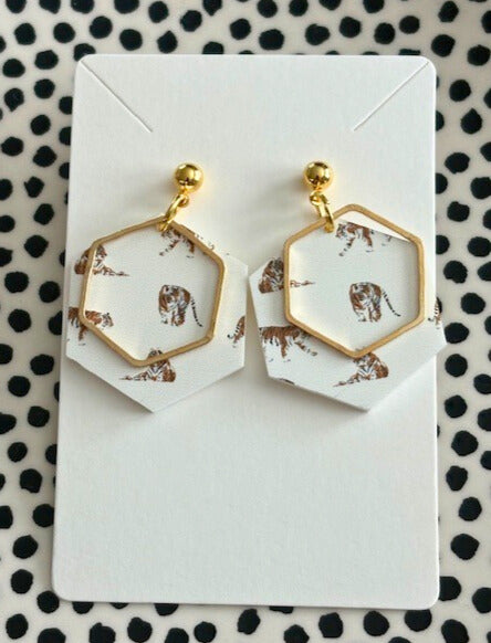Tiger Hexagon Dangle Earrings