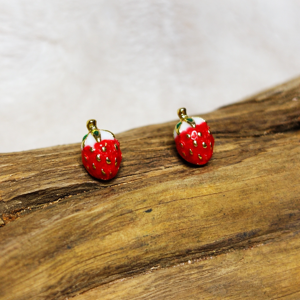 Very small strawberry stud earrings