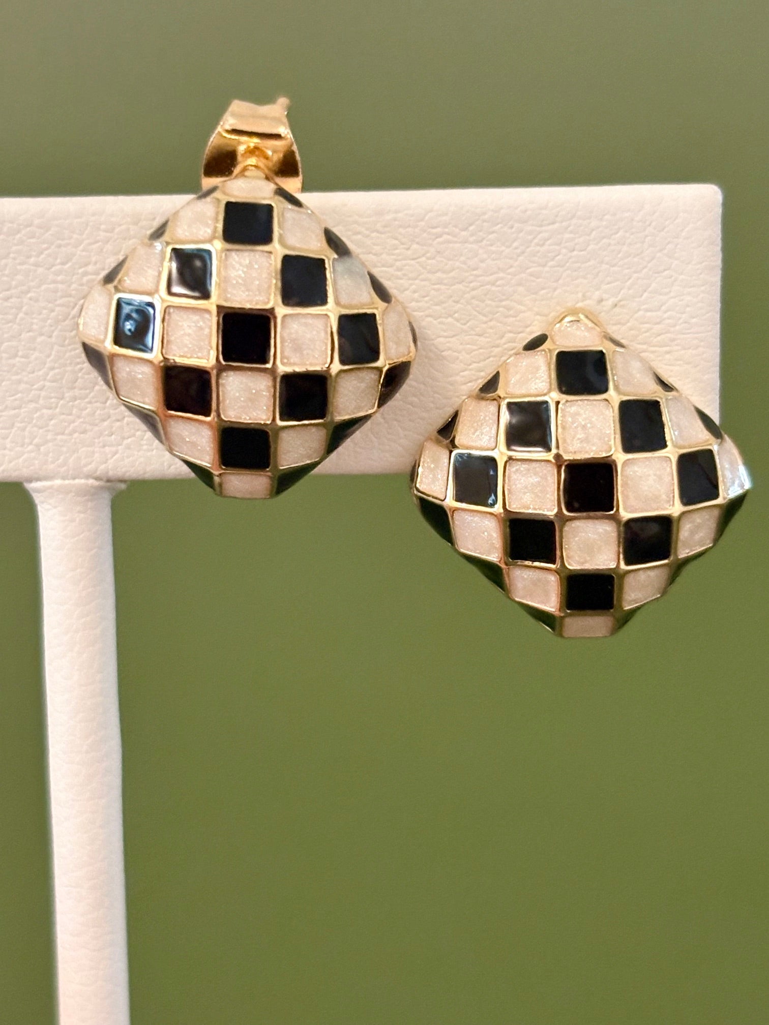 Checkered Black and White Stud Earrings