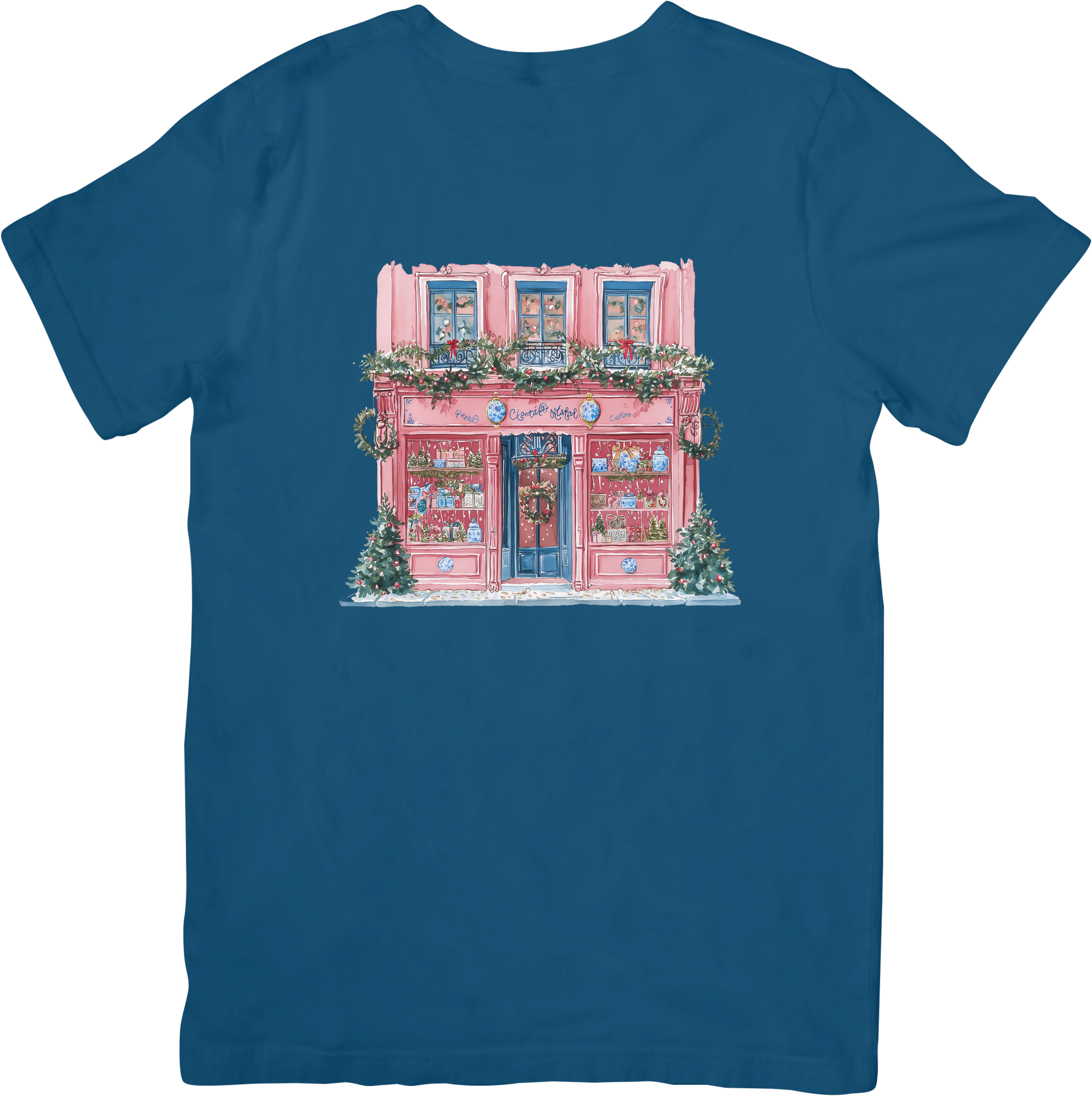 Christmas Chinoiserie Blue and Pink Storefront
