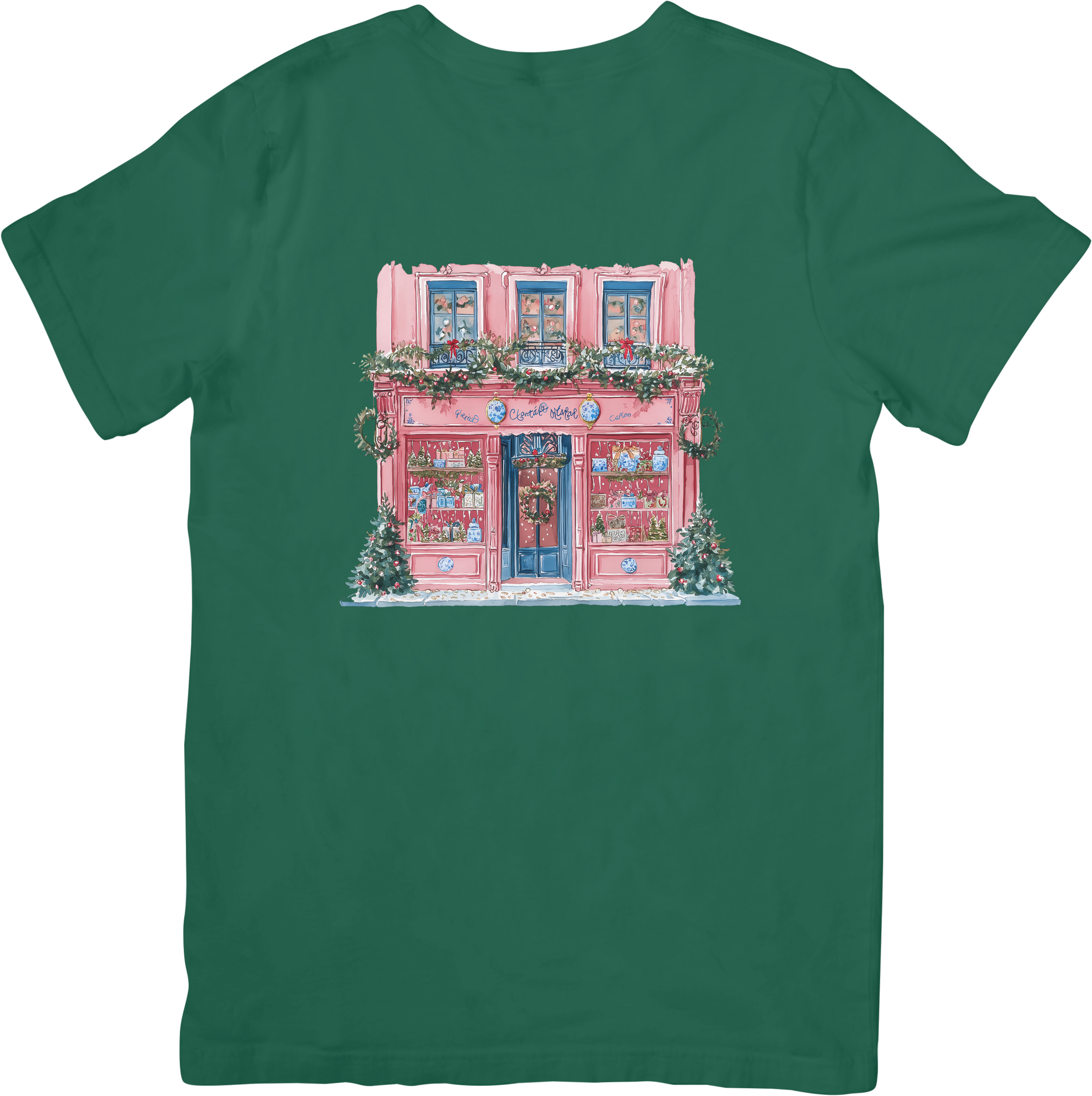 Christmas Chinoiserie Blue and Pink Storefront