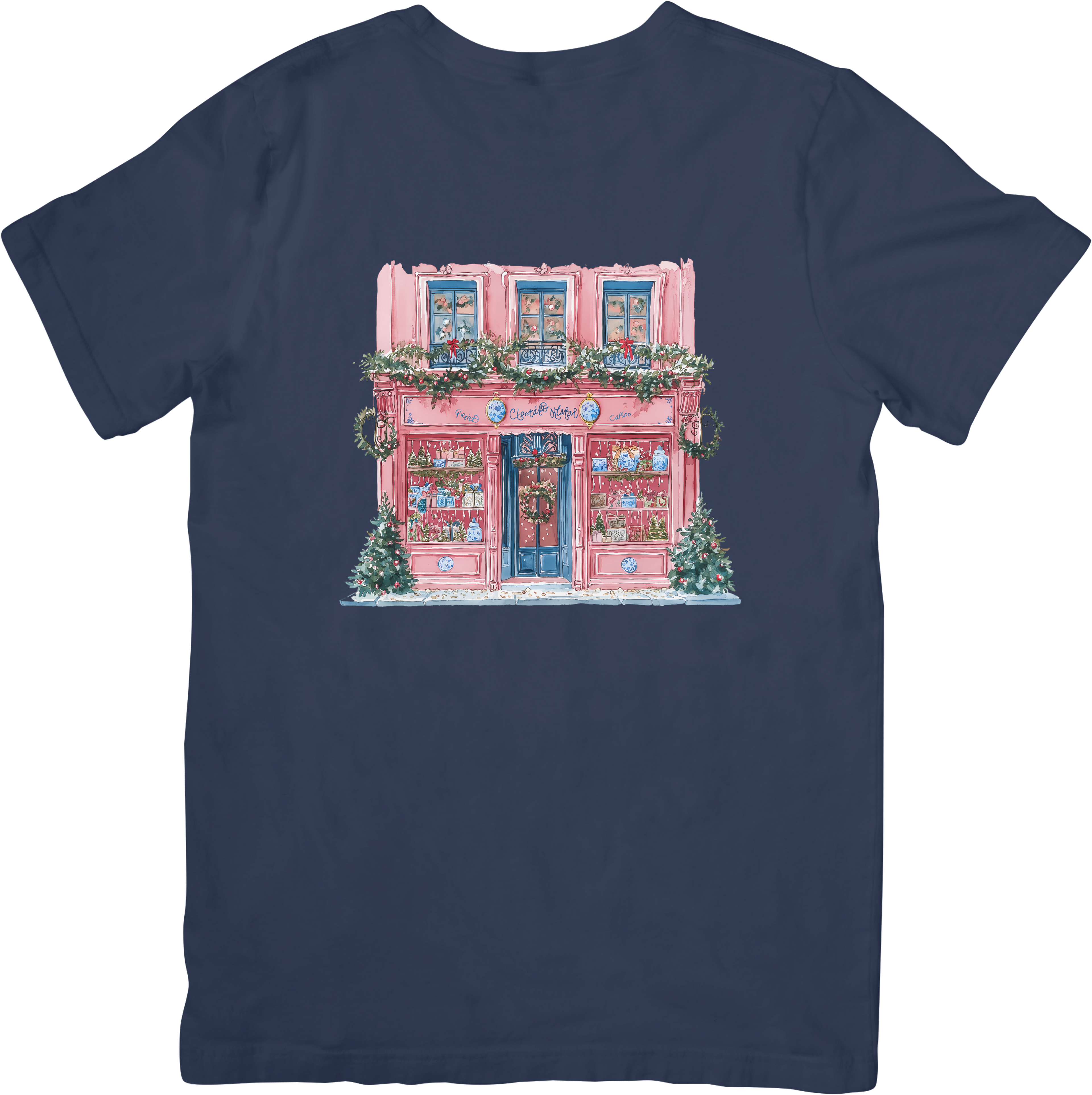 Christmas Chinoiserie Blue and Pink Storefront