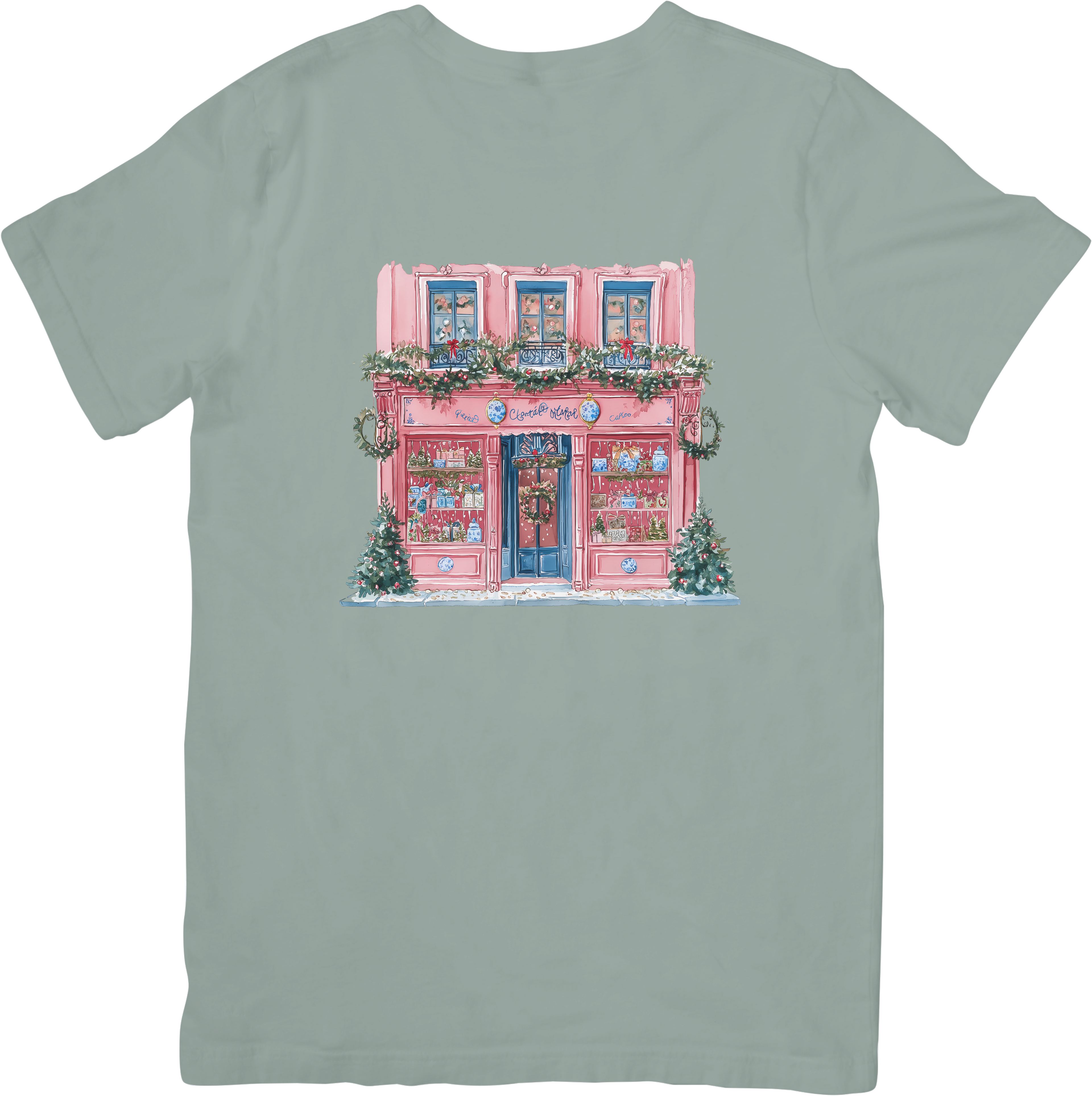 Christmas Chinoiserie Blue and Pink Storefront