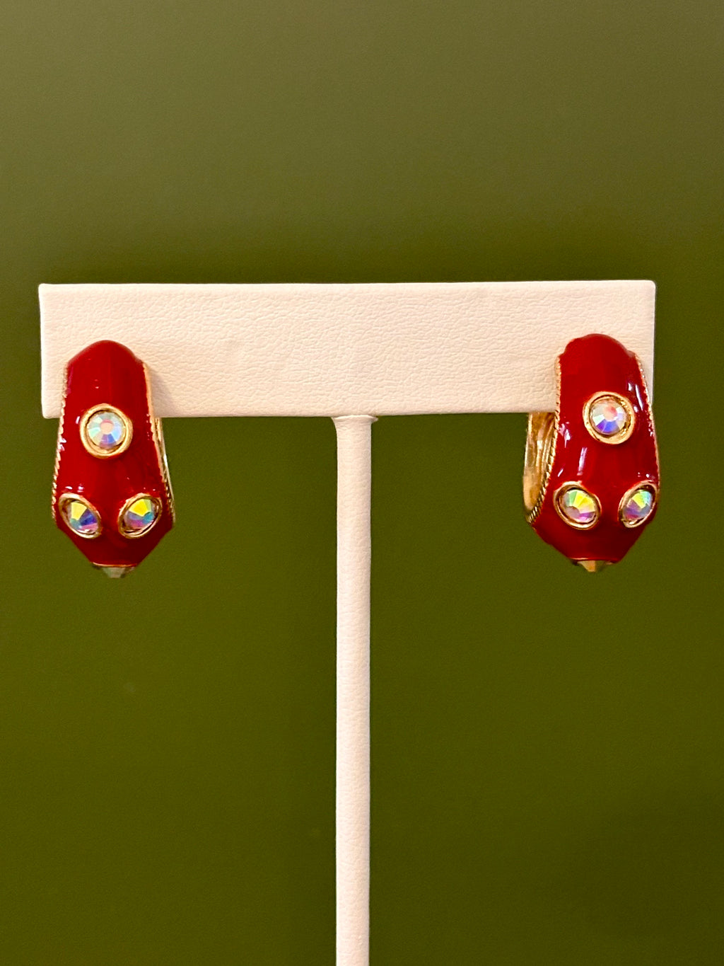 Chunky Pearl Embellished Enamel Hoop Red Earrings