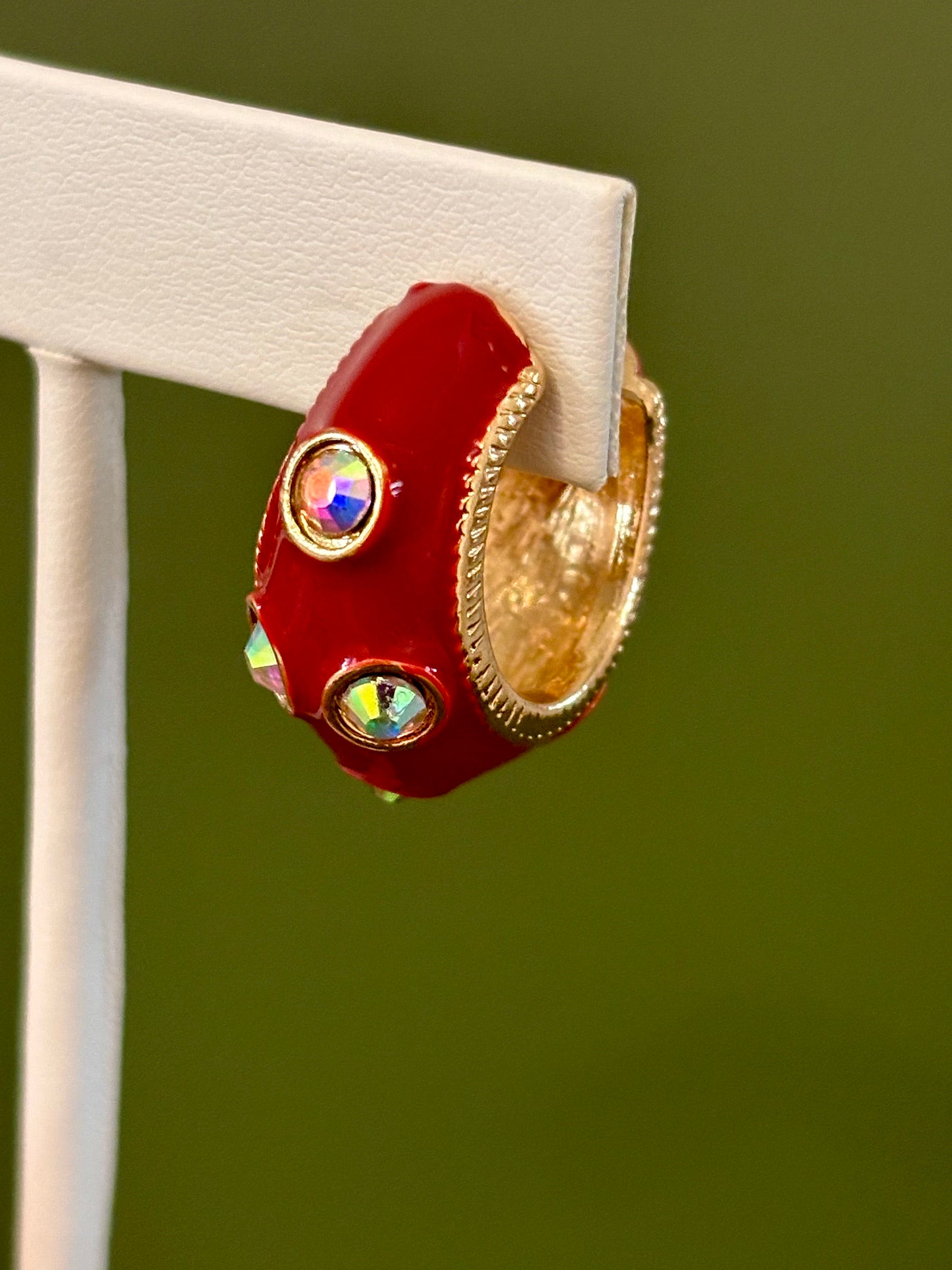Chunky Pearl Embellished Enamel Hoop Red Earrings