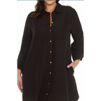 Black Button Down Dress with Gold Metal Hardware.