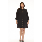 Black Button Down Dress with Gold Metal Hardware.