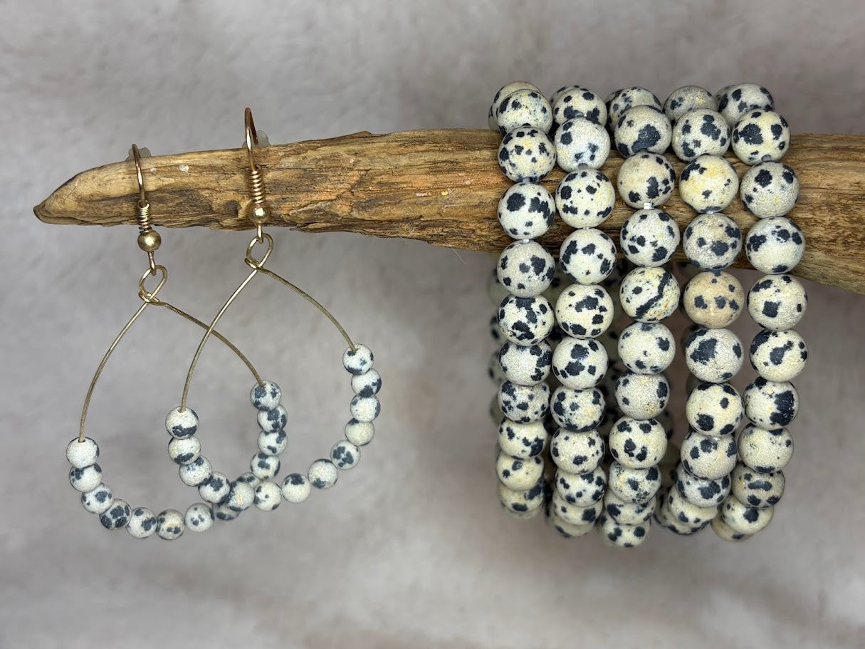 Dangle drop Earrings with Dalmatian Beads