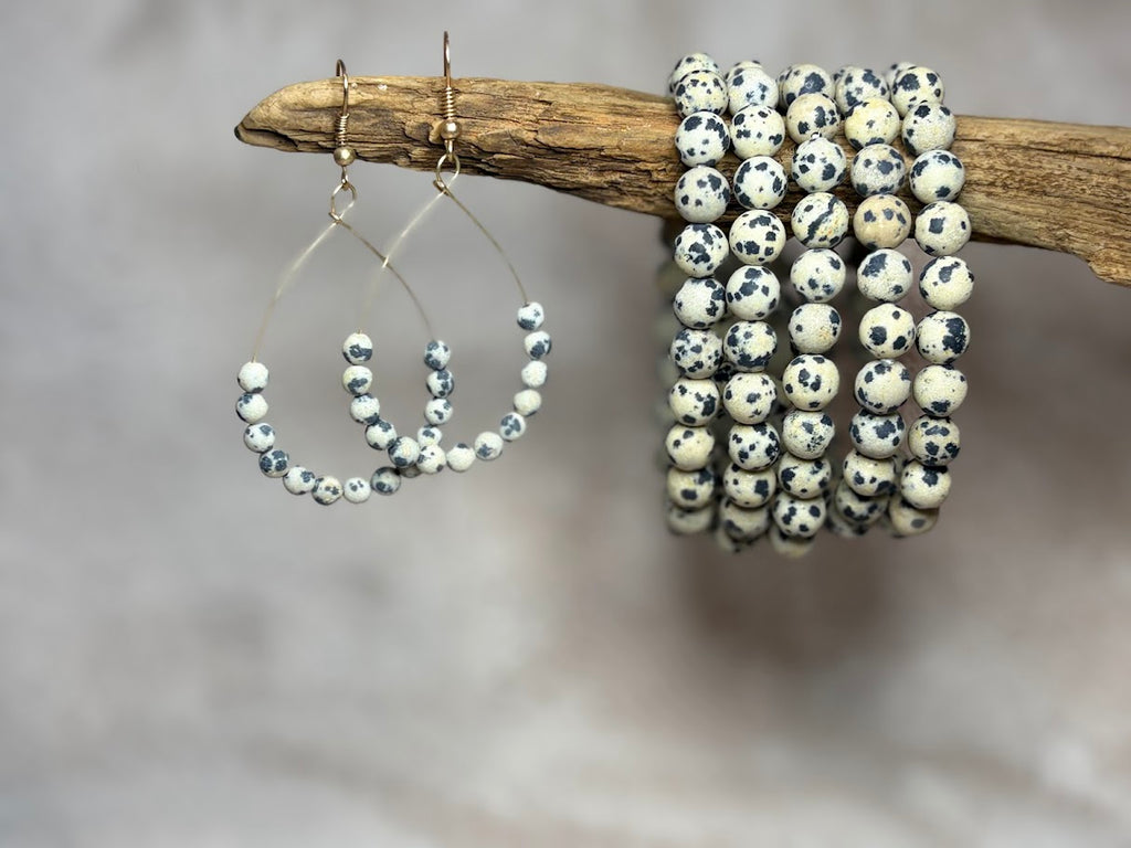 Dangle drop Earrings with Dalmatian Beads