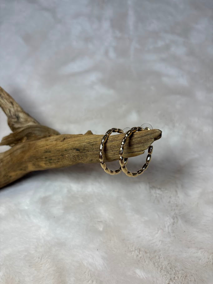 Gold rice bead medium hoop earrings