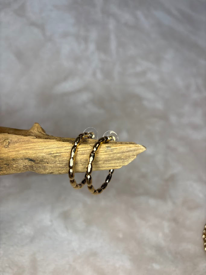 Gold rice bead medium hoop earrings