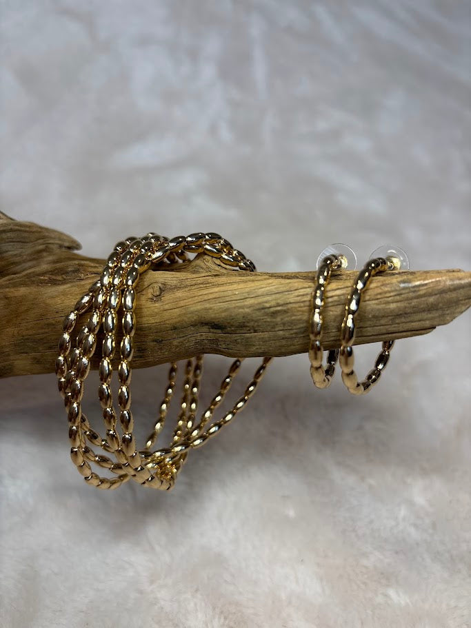 Gold rice bead medium hoop earrings