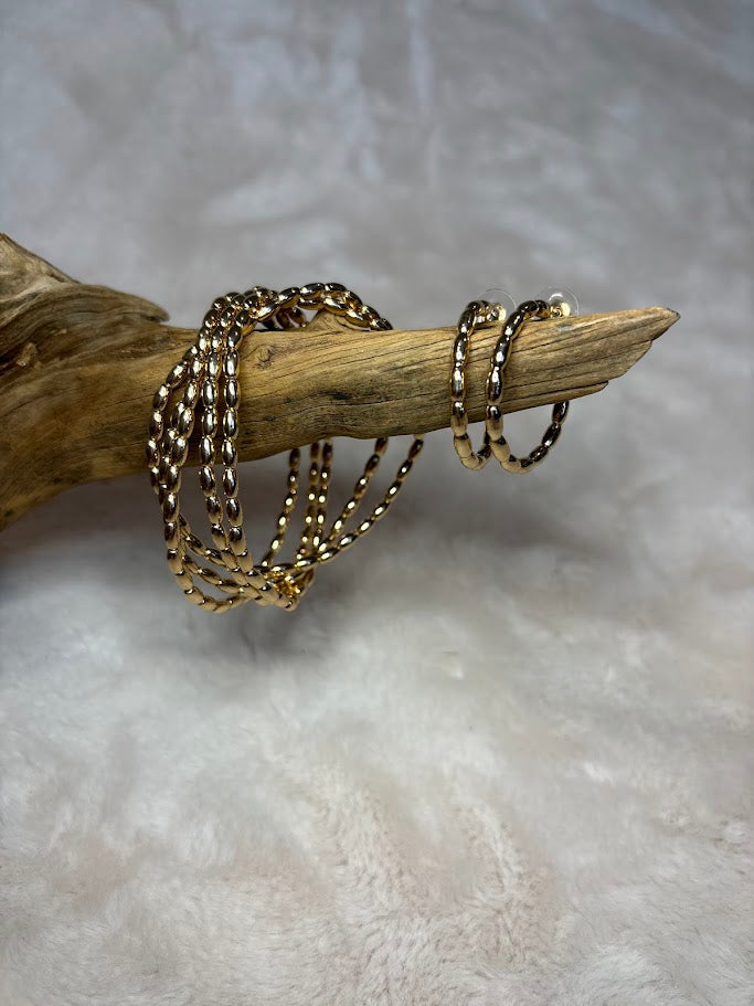 Gold rice bead medium hoop earrings
